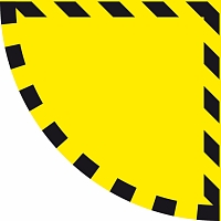Podlahová značka před dveře – černé/žluté pruhy po obvodu, 120 × 120 cm